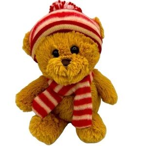 Dan Dee Collectors Choice Christmas Brown Bear Hat Scarf Winter 7” Plush Stuffed